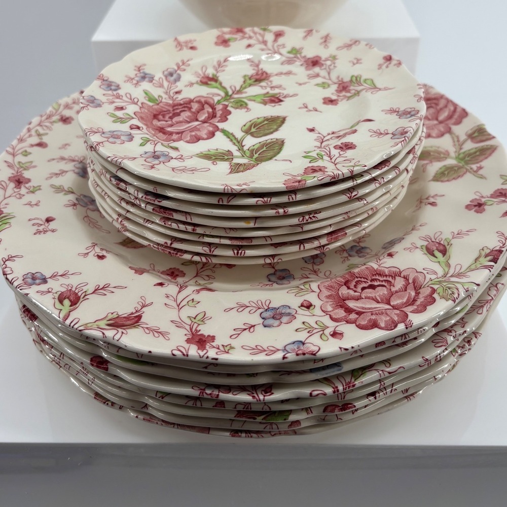 Johnson Bros Rose Chintz 16 pc Plate Set Pink Floral 8 Dinner & 8 Bread/Desert